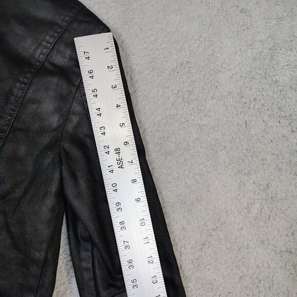 Free People Moto Jacket Women's 6  Black Waxed Denim Drape Front Crop Biker - Picture 9 of 12